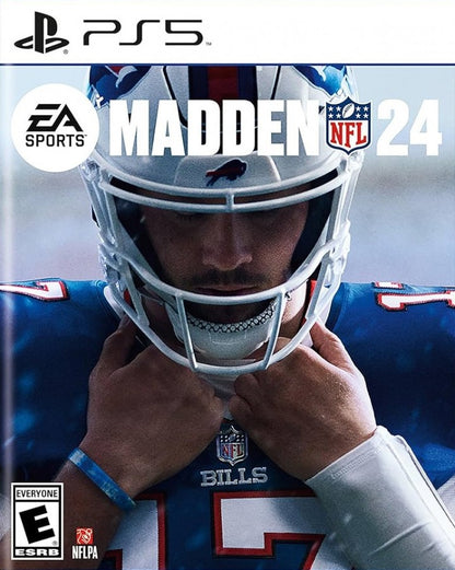 Madden NFL 24 retro PS5 video game Madden NFL 24 football simulation sports game NFL teams competitive multiplayer franchise mode realistic gameplay console release cover art