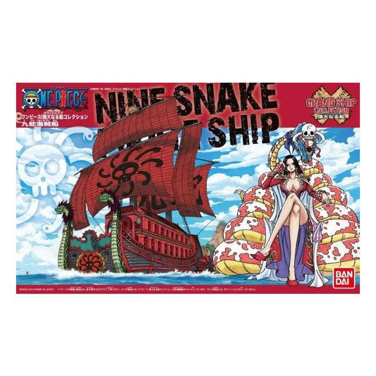 Kuja Pirates Ship Bandai One Piece Grand Ship Collection model kit inspired design featuring detailed buildable pirate vessel aesthetic Amazon Lily inspired flagship design intricate deck and sail components anime inspired craftsmanship collectible display model nautical adventure theme and seafaring presentation