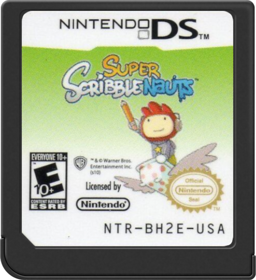 Super Scribblenauts Nintendo DS for retro video game enthusiasts featuring creative puzzle gameplay expansive vocabulary based problem solving imaginative object creation challenging brain teasers family friendly handheld adventure and collectible gaming appeal cartridge