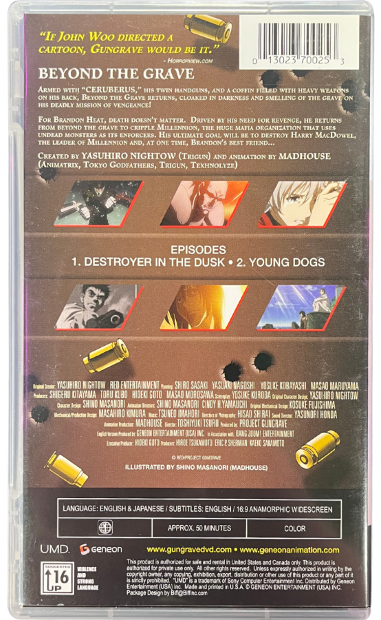 Gungrave Volume 1 UMD Movie PlayStation Portable PSP for anime and retro video game enthusiasts featuring action packed crime drama storytelling intense gun battles futuristic sci fi themes iconic characters collectible UMD format entertainment and collectible gaming appeal still