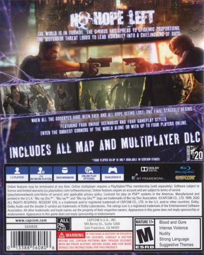 Resident Evil 6 – PlayStation 4 (PS4) video game back of case, survival horror action
