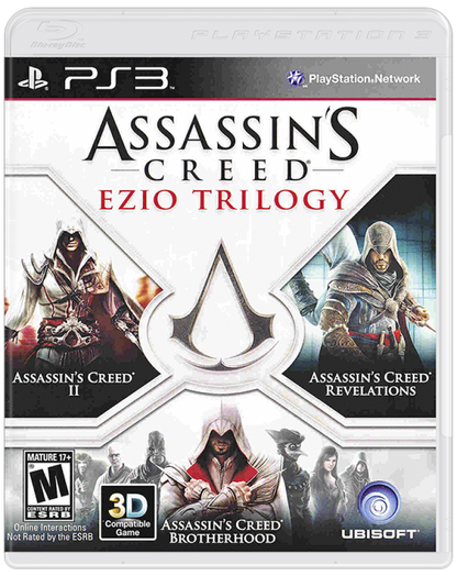 Assassin’s Creed Ezio Trilogy PS3 featuring three classic adventures of Ezio Auditore in Renaissance Italy collection cover art