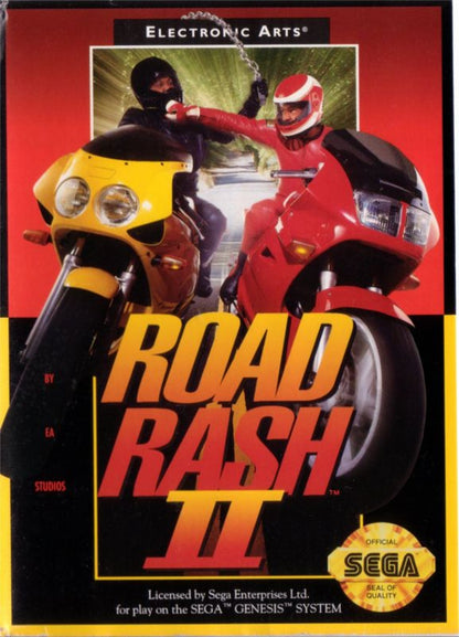 Road Rash II Sega Genesis game featuring high speed motorcycle racing, aggressive combat mechanics, and classic arcade style gameplay Cover