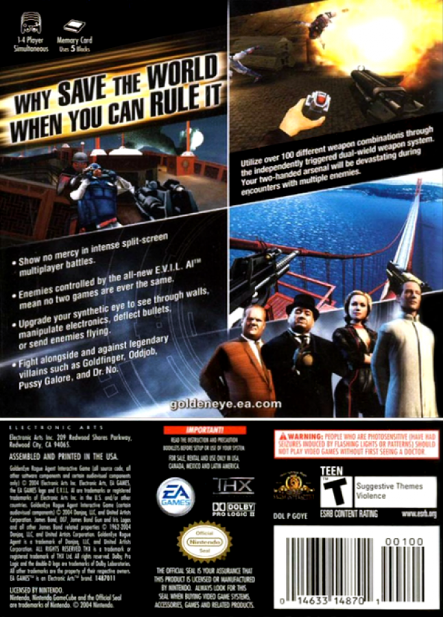 007 GoldenEye Rogue Agent for GameCube featuring first person shooter action with a villain focused storyline back cover