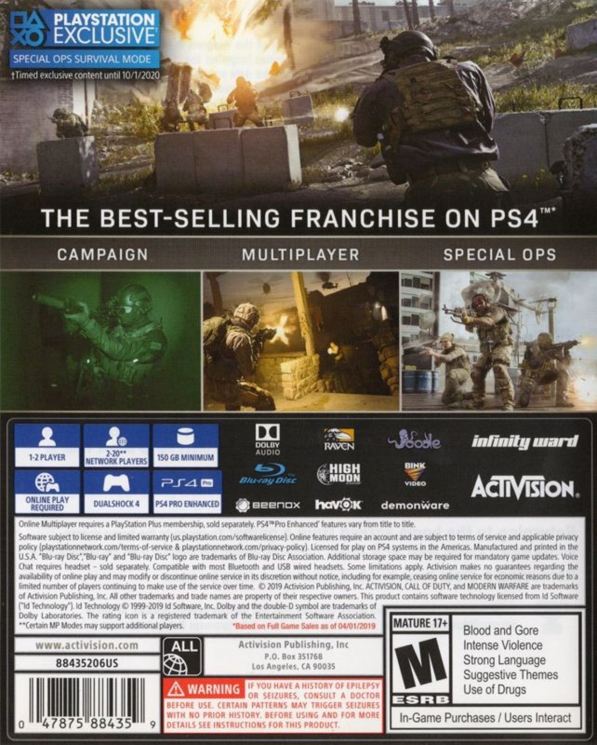 Call of Duty: Modern Warfare back of case for PlayStation 4 (PS4) first-person shooter video game