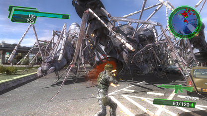 Retro Earth Defense Force 4 1 The Shadow of New Despair PlayStation Hits PS4 inspired design featuring massive alien invasion warfare aesthetic futuristic military action giant insects explosive sci fi battles squad based combat chaotic destruction nostalgic arcade shooter presentation gameplay 