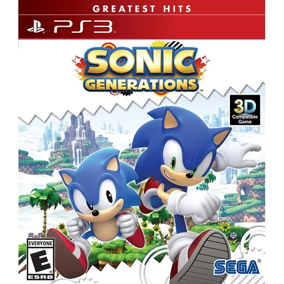 Sonic Generations Greatest Hits PlayStation 3 PS3 for retro video game enthusiasts featuring high speed platforming gameplay classic and modern Sonic adventures side scrolling and 3D action iconic stages challenging boss battles and collectible gaming appeal front cover 