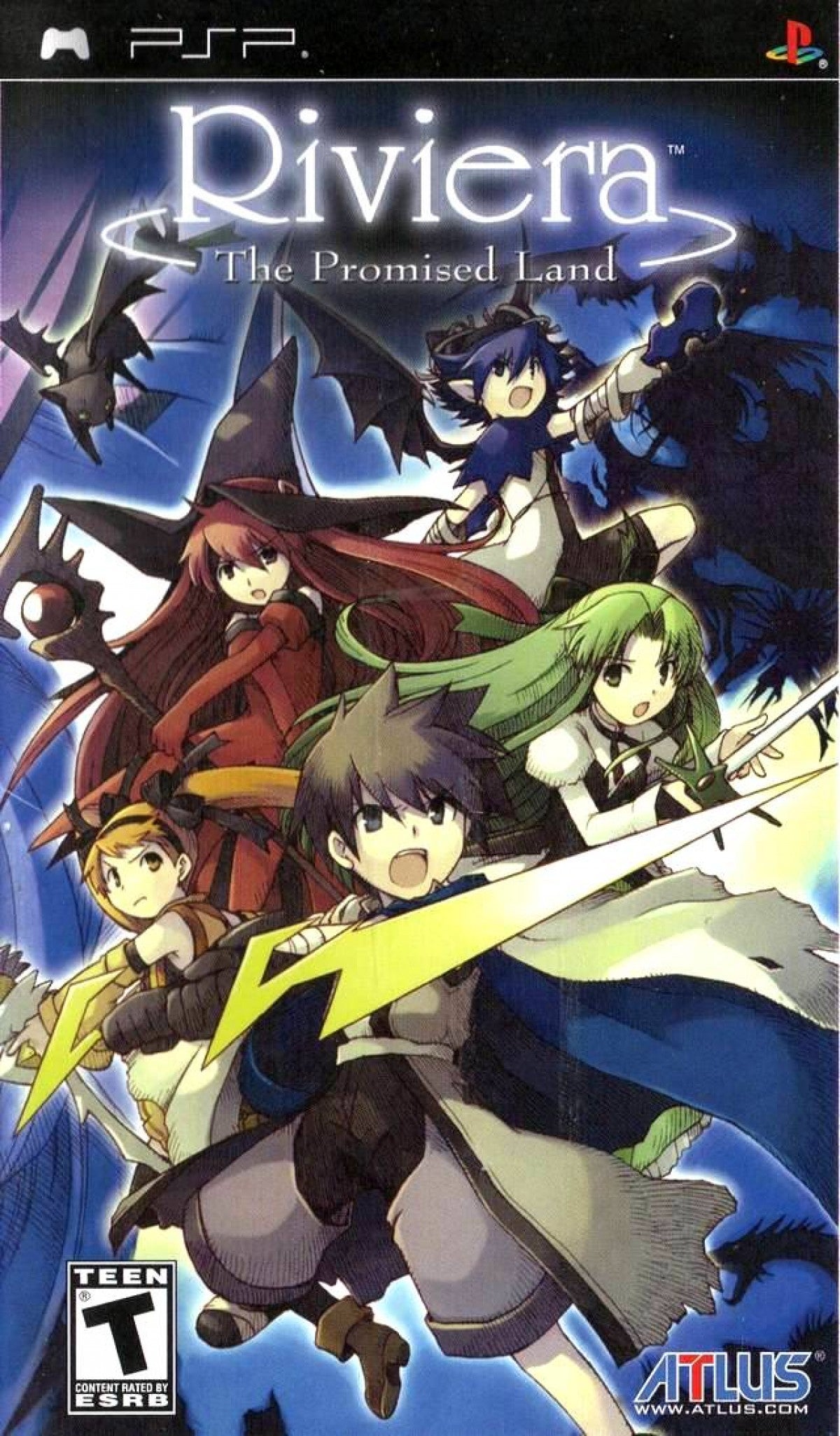 Riviera The Promised Land PlayStation Portable PSP inspired design featuring fantasy role playing adventure aesthetic richly illustrated character artwork turn based strategic gameplay branching narrative choices magical world exploration and classic JRPG storytelling presentation front cover