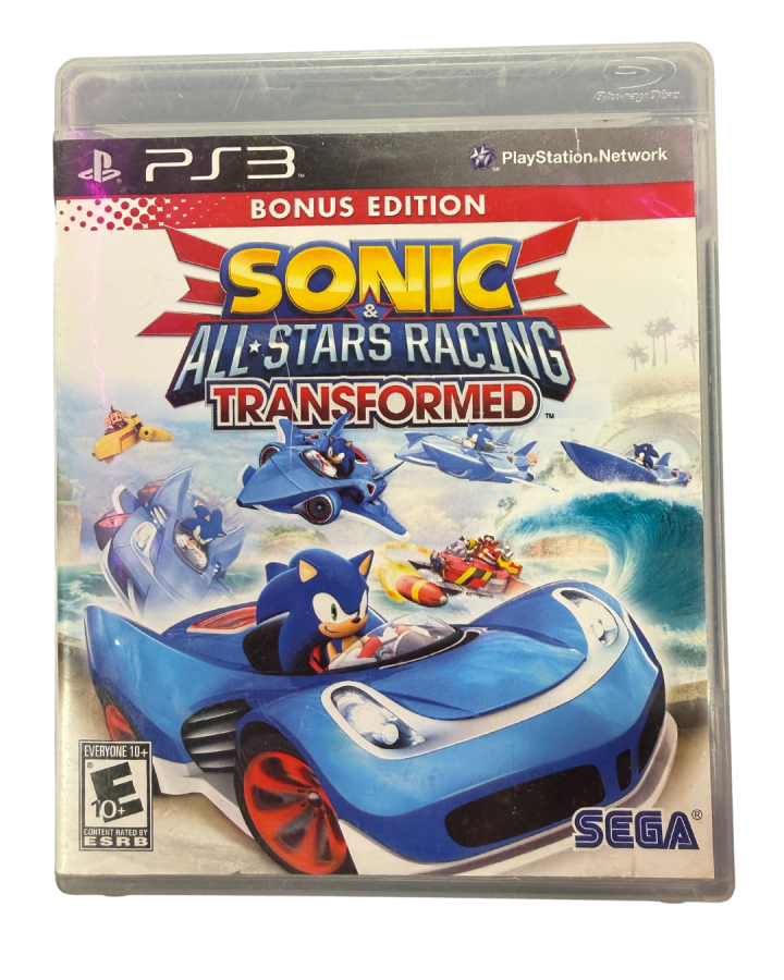 Sonic All Stars Racing Transformed PS3 Bonus Edition game featuring fast-paced arcade racing, transforming vehicles, and bonus content with iconic Sega characters cover