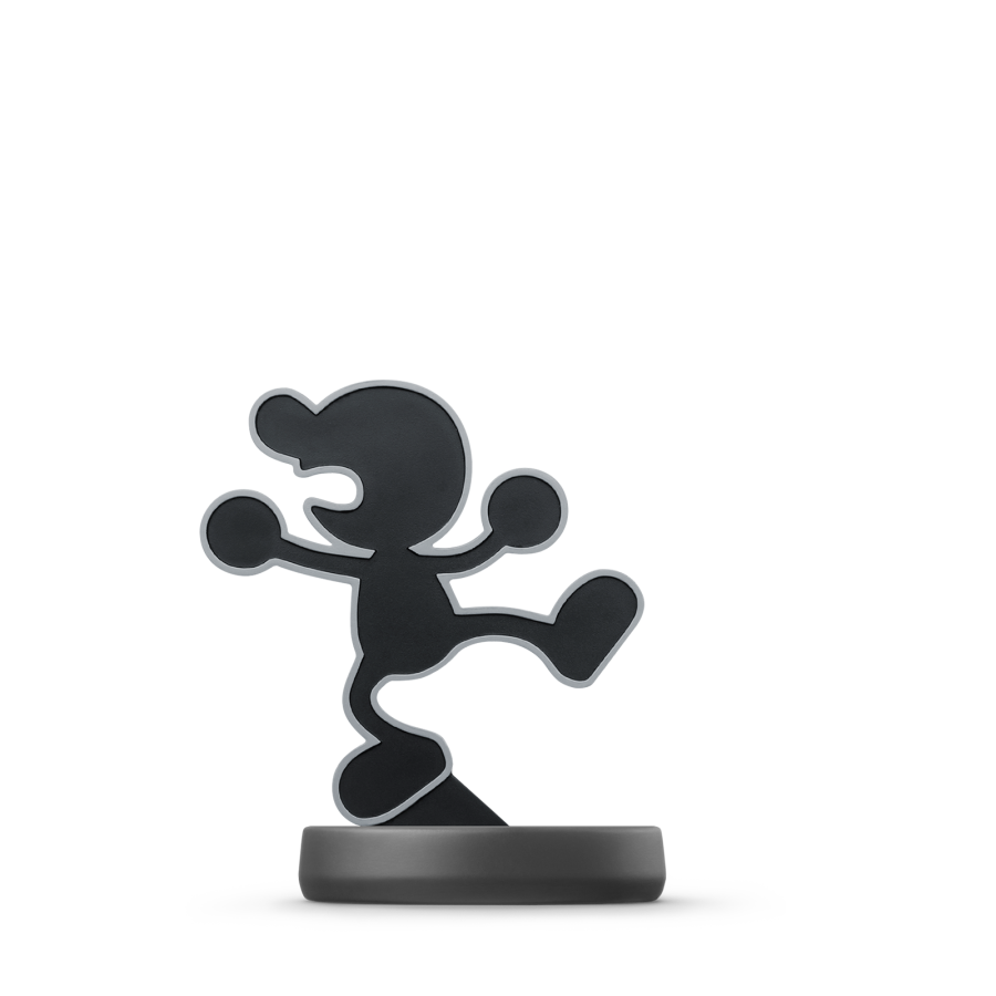 Game & Watch Amiibo Super Smash Bros Nintendo Amiibo collectible figure featuring the classic Game & Watch character detailed flat 2D design Super Smash Bros styling interchangeable poses NFC functionality compatible Nintendo games Amiibo collection display collectible and gaming accessory appeal