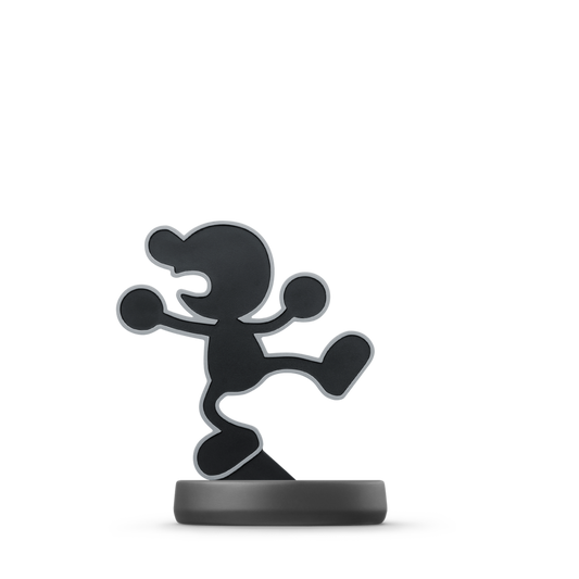 Game & Watch Amiibo Super Smash Bros Nintendo Amiibo collectible figure featuring the classic Game & Watch character detailed flat 2D design Super Smash Bros styling interchangeable poses NFC functionality compatible Nintendo games Amiibo collection display collectible and gaming accessory appeal