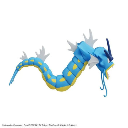 Gyarados Pokemon Bandai Spirits Hobby model kit inspired design featuring detailed buildable aquatic dragon creature aesthetic iconic water and flying type Pokemon design articulated display features dynamic serpentine body construction collectible model building and anime inspired presentation