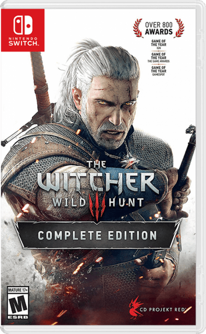 The Witcher 3 Wild Hunt Complete Edition Nintendo Switch NS video game featuring open world action role playing gameplay Geralt of Rivia monster hunting fantasy adventure sword combat magical signs alchemy crafting character progression branching story choices massive open world exploration quests and Complete Edition cover art