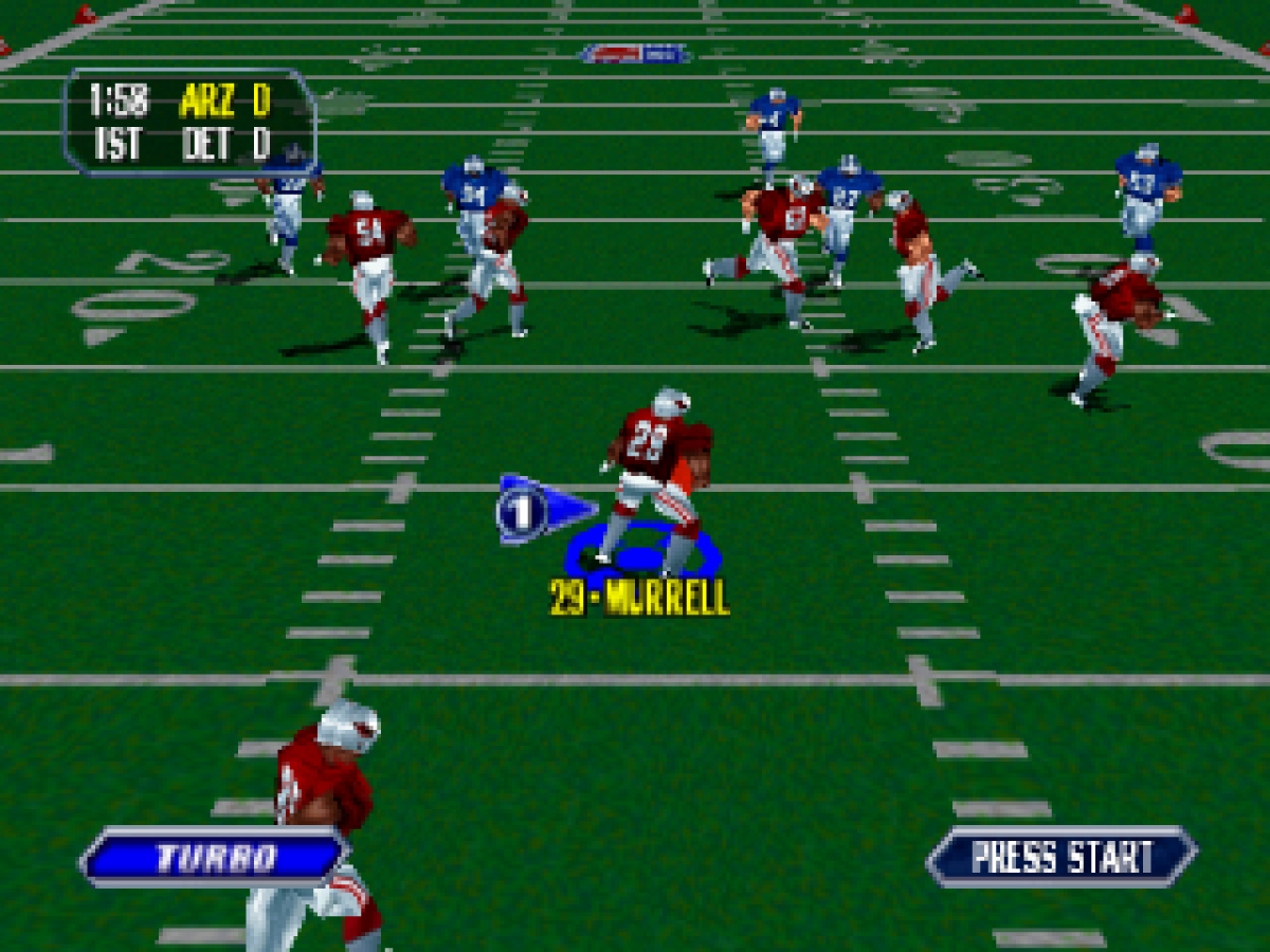 NFL Blitz arcade-style football video game for the original Sony PlayStation (PS1), featuring fast-paced American football action, hard-hitting tackles, powerful plays, exaggerated gameplay, quick matches, and intense multiplayer competition based on the popular NFL Blitz arcade series gameplay