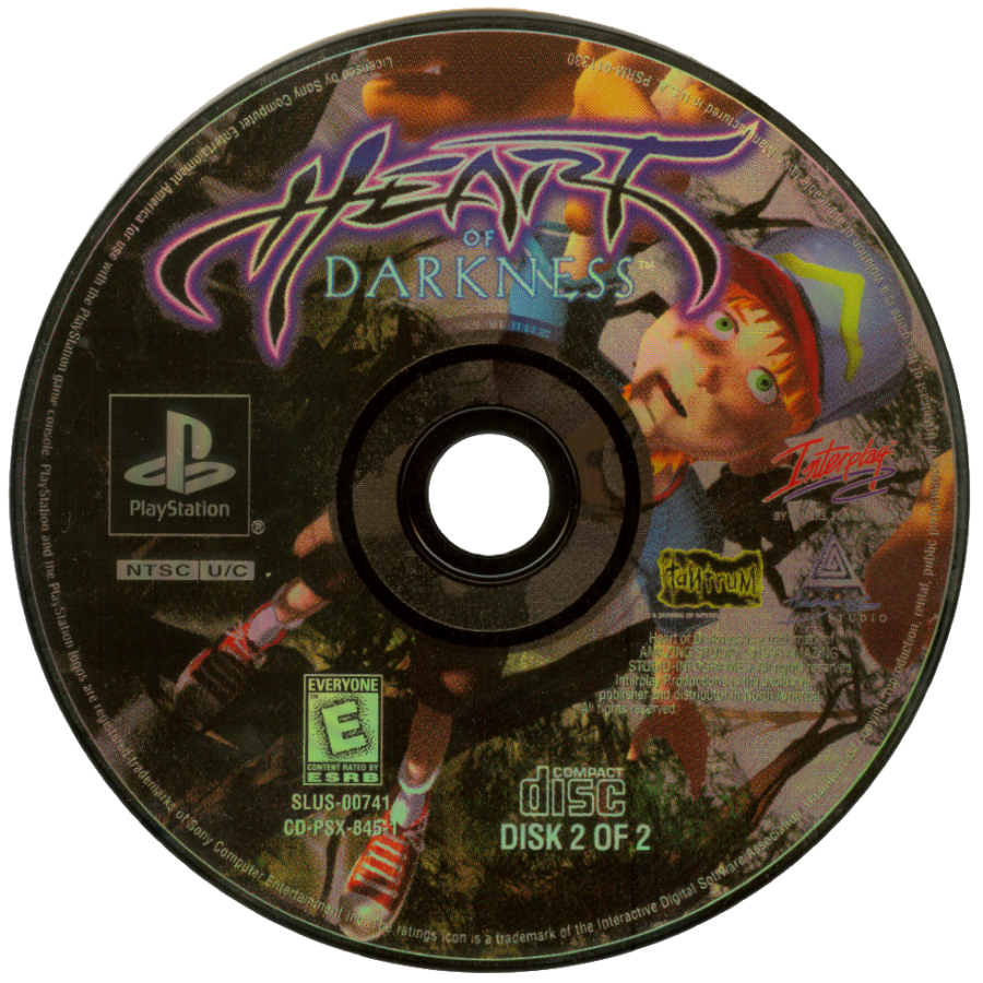 Heart of Darkness PlayStation PS1 for cinematic platforming video game fans featuring animated adventure gameplay side scrolling exploration puzzle solving dark fantasy environments challenging obstacles atmospheric storytelling hand drawn visuals unique action adventure experience collectible gaming appeal disc 2