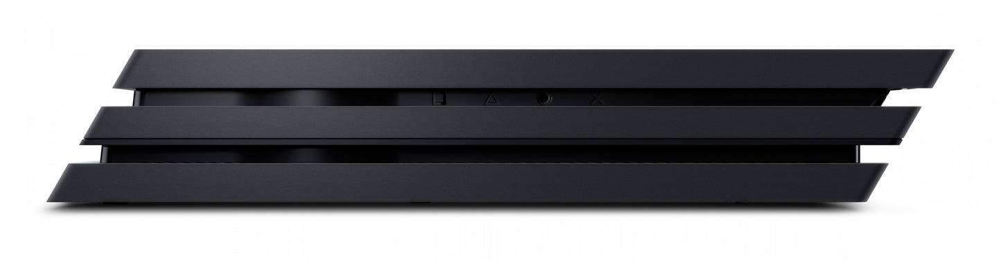 PS4 Pro Black inspired design featuring enhanced PlayStation gaming console aesthetic sleek black hardware powerful performance 4K entertainment system modern home gaming setup iconic Sony console presentation side 