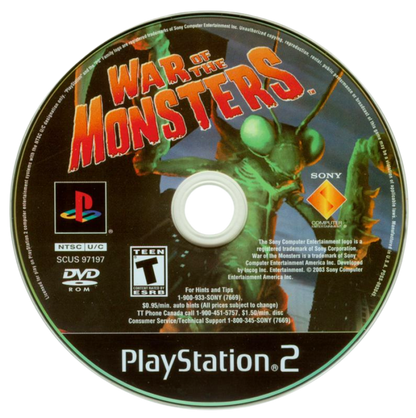 War of the Monsters – PlayStation 2 (PS2) video game disc, action-fighting.