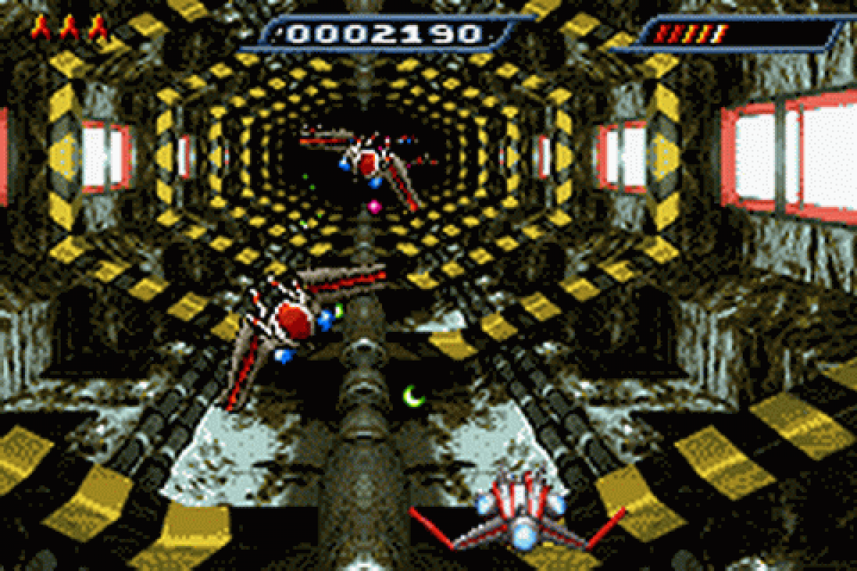 Iridion 3D Game Boy Advance GBA video game featuring futuristic shoot em up gameplay 3D space environments spaceship combat enemy waves power ups challenging levels boss battles and classic handheld action retro video game collection collectible gaming appeal gameplay