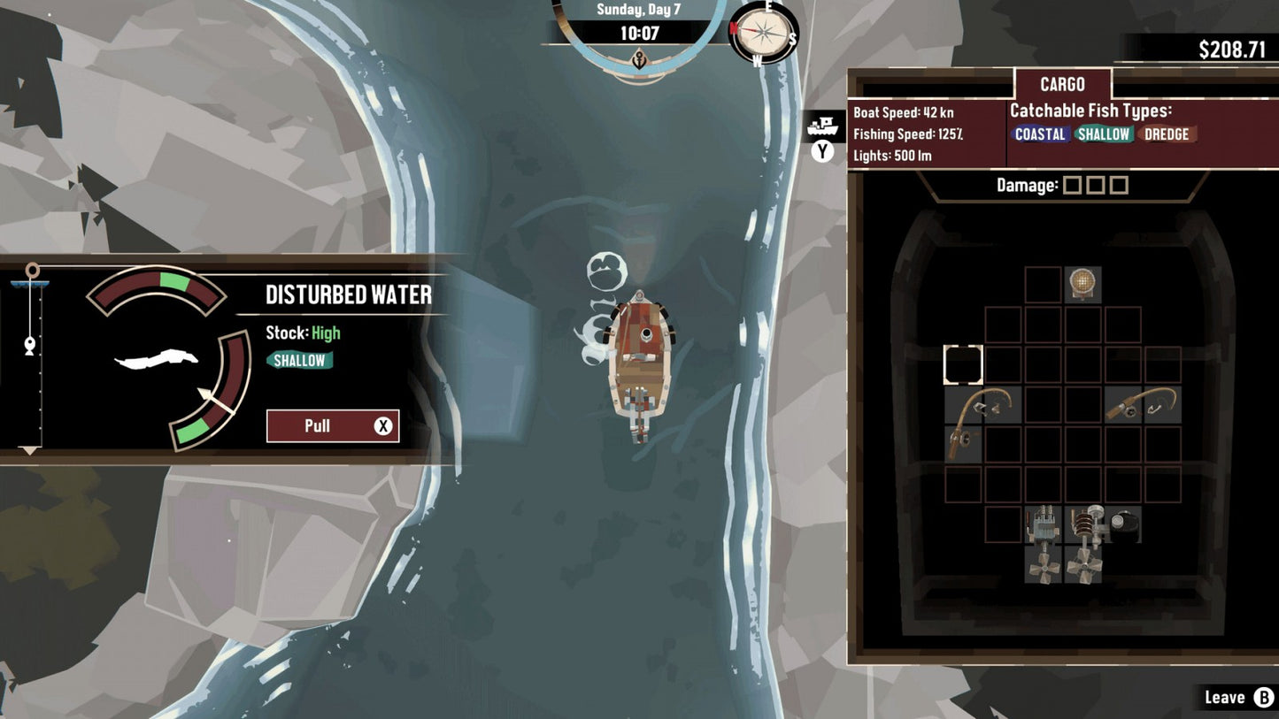 Dredge Nintendo Switch inspired design featuring atmospheric fishing adventure aesthetic mysterious coastal exploration eerie maritime folklore deep sea discoveries resource management gameplay haunting ocean landscapes and supernatural mysteries presentation gameplay 
