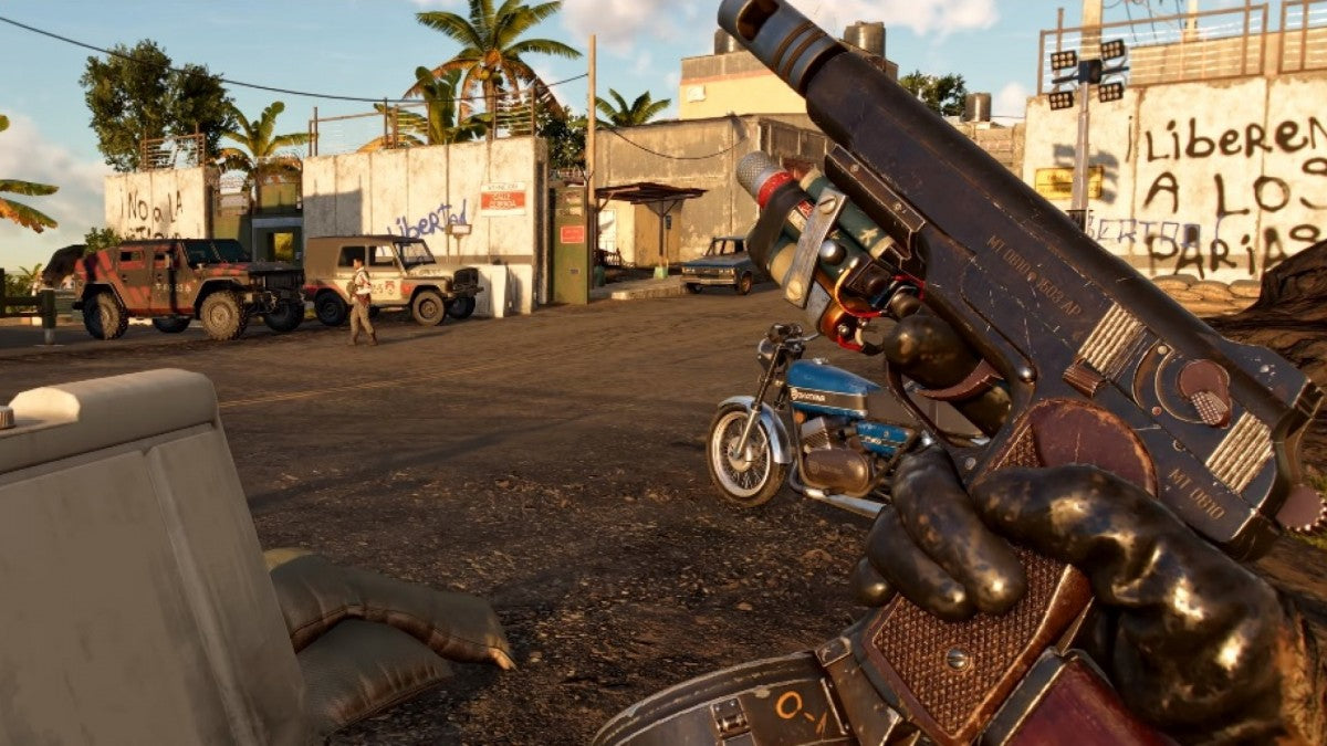 Far Cry 6 for Xbox Series X (XSX) at Gamers INC, featuring the explosive open-world revolution set in the tropical paradise of Yara, where you play as Dani Rojas fighting to liberate your nation from the iron-fisted rule of dictator Antón Castillo, utilizing "Resolver" makeshift weaponry, a menagerie of animal companions, and seamless co-op in a sprawling guerrilla warfare experience optimized with 4K resolution and 60fps performance gameplay screenshot