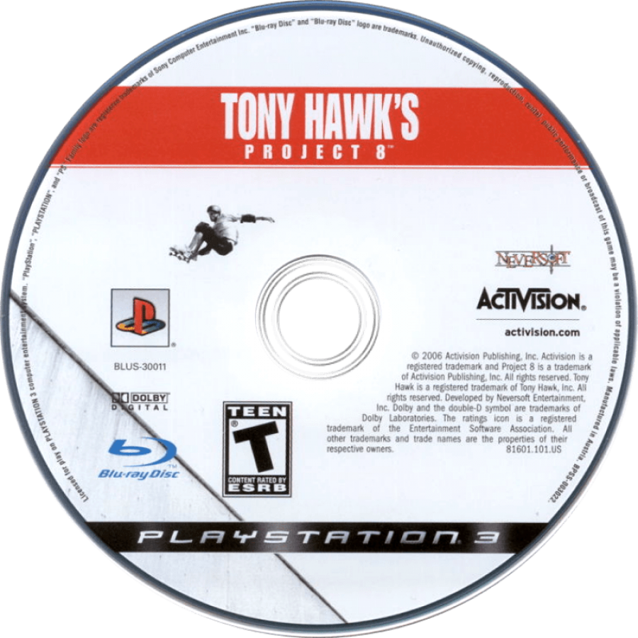 Tony Hawk's Project 8 disc for PlayStation 3 (PS3) video game