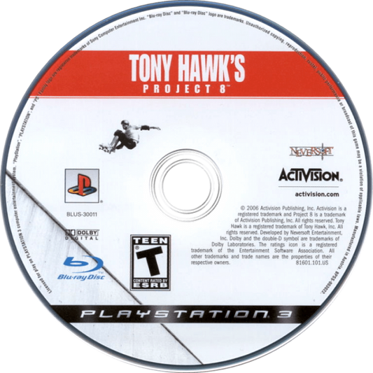 Tony Hawk's Project 8 disc for PlayStation 3 (PS3) video game