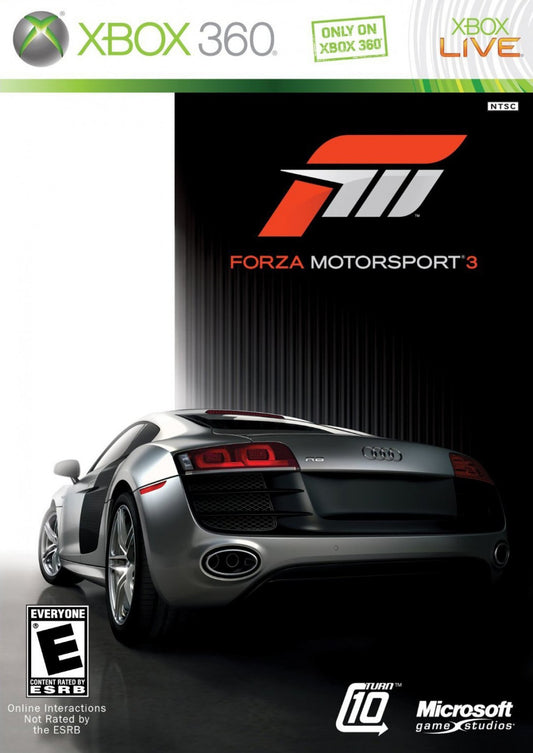 Forza Motorsport 3 for Xbox 360 racing simulation video game featuring realistic driving physics extensive car roster detailed tracks and immersive motorsports career experience cover art 