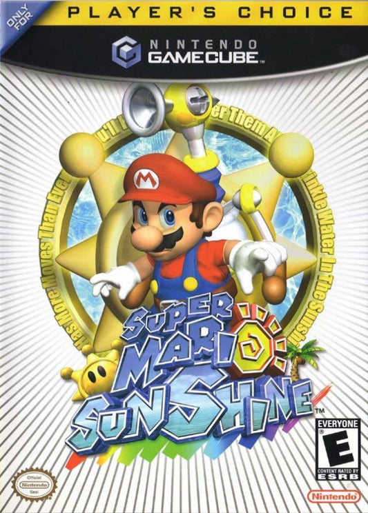 Super Mario Sunshine Players Choice cover art for Nintendo GameCube platformer game