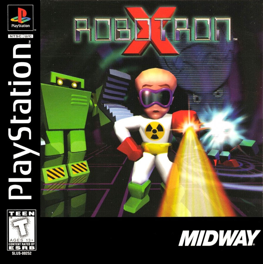 Robotron X PS1 PlayStation 1 twin stick shooter arcade action game fast paced robot combat survival wave based gameplay retro video game cover art