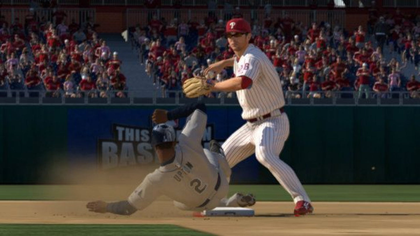 MLB 10: The Show gameplay for PlayStation 2 (PS2) featuring authentic baseball simulation with real teams, players, and immersive stadium gameplay.