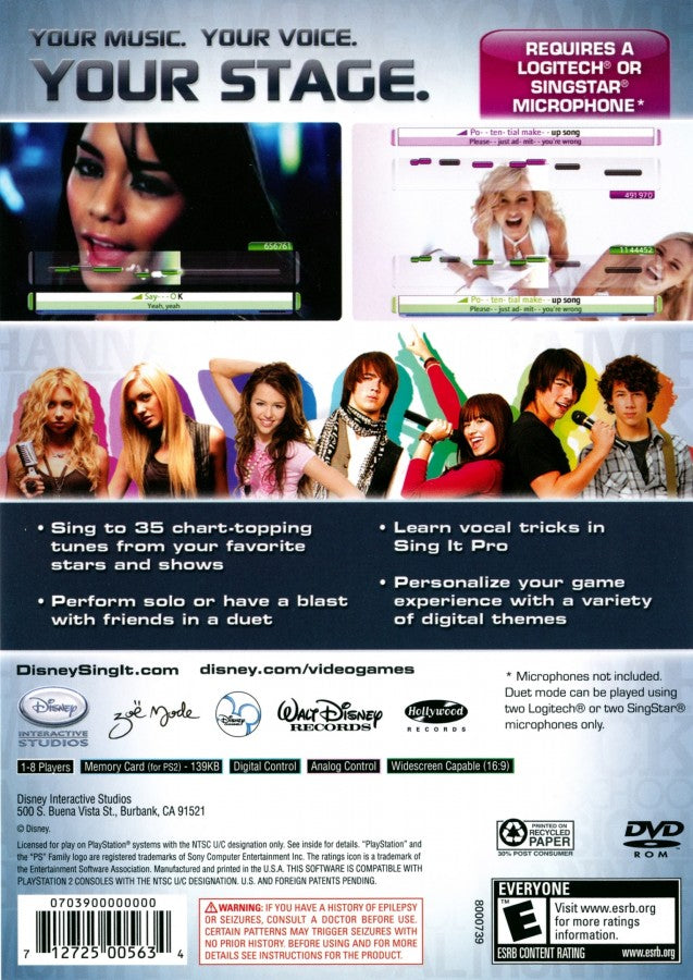 Disney Sing It back of case for PlayStation 2 (PS2) karaoke pop music rhythm video game