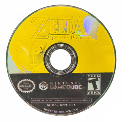 The Legend of Zelda Twilight Princess GameCube GC game only video game featuring Link action adventure gameplay Hyrule exploration dungeon adventures puzzle solving sword combat enemy battles magical environments and classic Nintendo GameCube gameplay retro video game collection collectible gaming appeal disc front