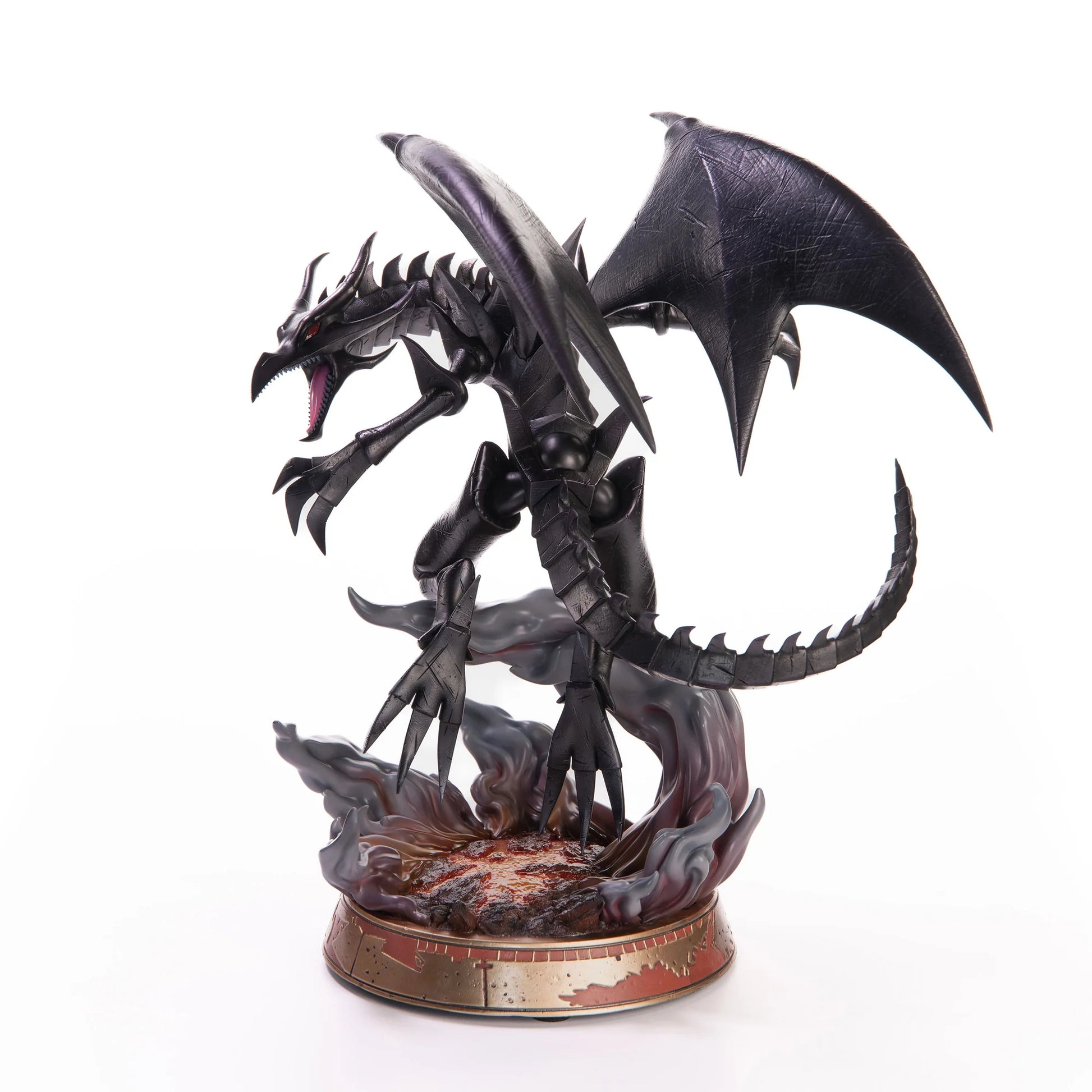 Red Eyes Black Dragon 13 inch statue Black Variant by First 4 Figures detailed Yu‑Gi‑Oh! collectible featuring fierce dragon pose dark metallic finish and premium display quality celebrating the iconic trading card game franchise front angle view