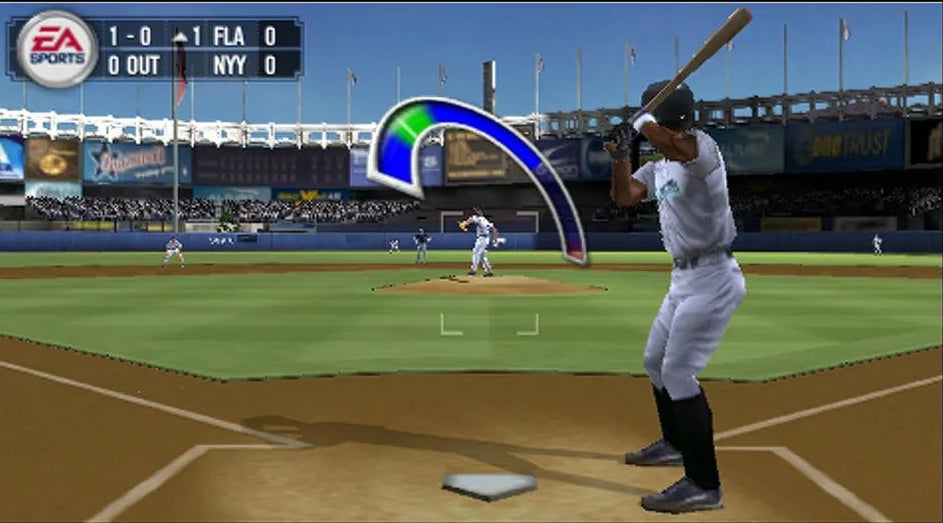 MLB PlayStation Portable PSP video game, baseball sports simulation, Major League Baseball teams and players, handheld console title gameplay screenshot
