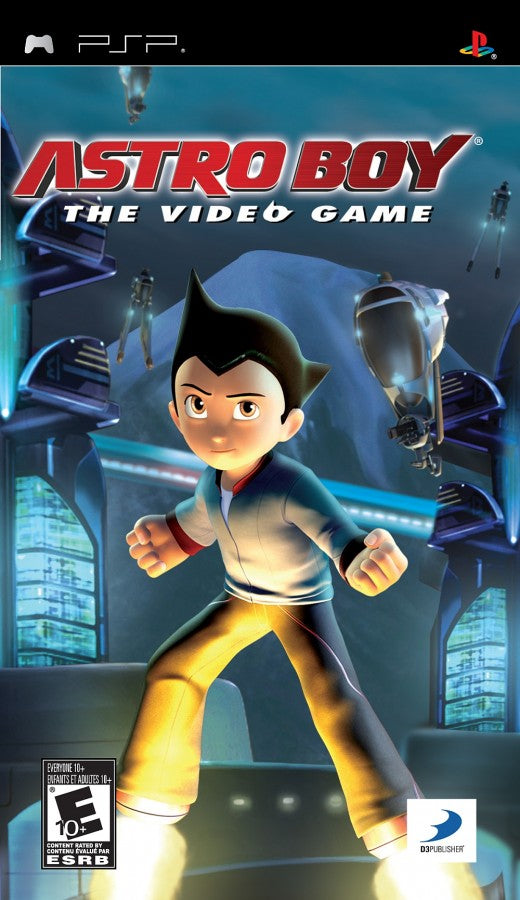 Astro Boy The Video Game PlayStation Portable PSP for action platforming video game fans featuring fast paced side scrolling gameplay flying combat powerful robot abilities anime inspired adventure boss battles futuristic environments classic Osamu Tezuka character collectible gaming appeal front cover art