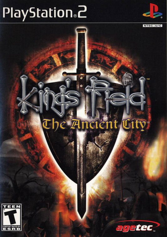 King's Field: Ancient City for PlayStation 2 first person action RPG featuring dark fantasy exploration dungeon crawling combat and immersive story driven adventure front cover