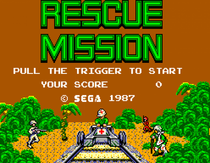 Rescue Mission – Sega Master System (SMS) start screen for rail shooter video game