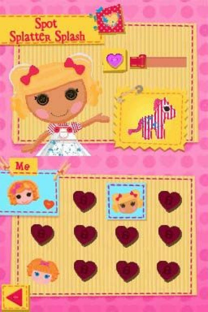 Lalaloopsy Sew Magical Sew Cute for Nintendo DS, gameplay for a kids simulation video game with creative mini-games, character customization, dress-up gameplay, and family-friendly activities