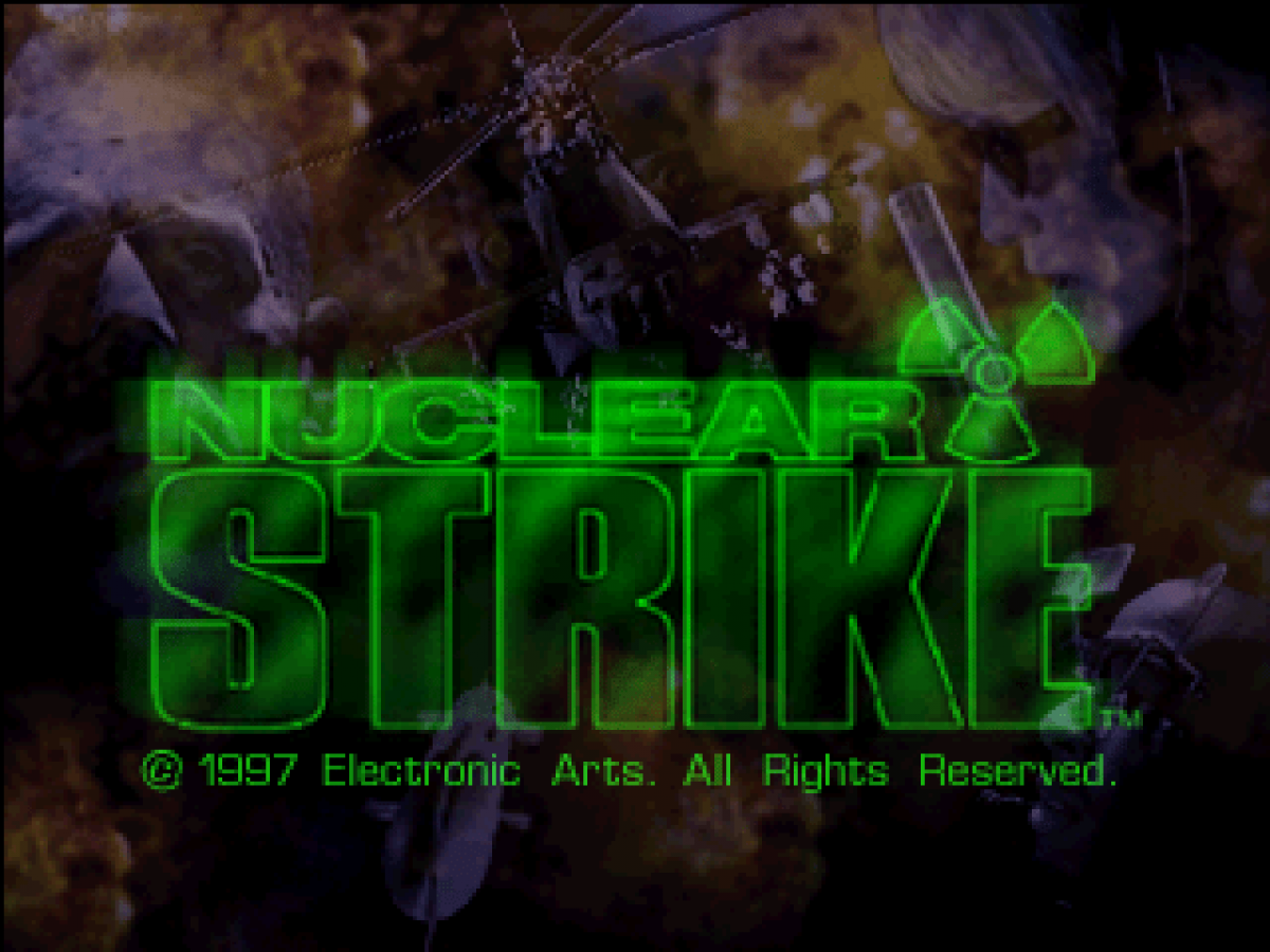 Nuclear Strike PlayStation 1 PS1 helicopter combat action video game Electronic Arts sequel to Soviet Strike mission-based gameplay striking Pacific Rim forces Pacific Theater campaign title screen 