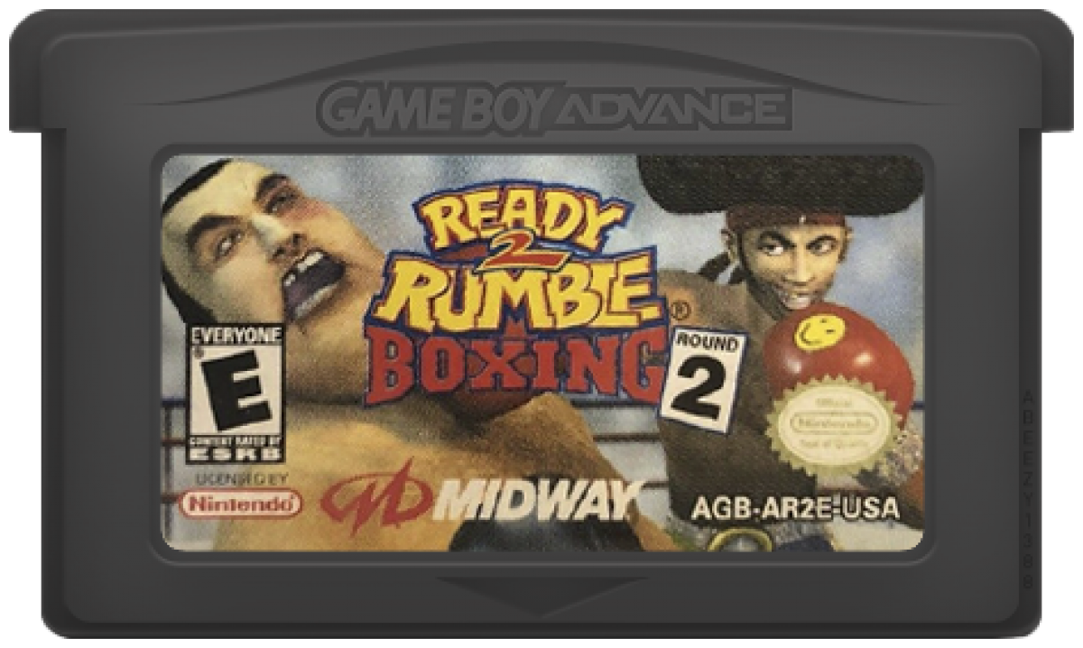 Ready 2 Rumble Boxing Round 2 for Game Boy Advance (GBA), cartridge for a retro video game featuring arcade-style boxing gameplay, fast-paced combat, character-based fighters, tournament challenges, and over-the-top sports action