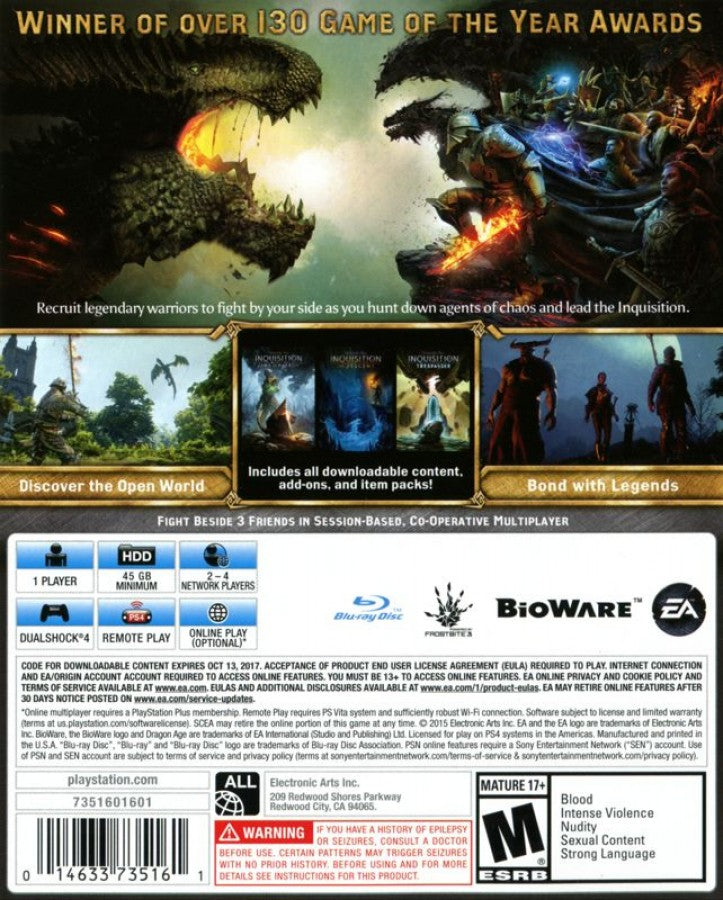Dragon Age: Inquisition [Game of the Year] – PlayStation 4 (PS4) video game back of case, action RPG by BioWare