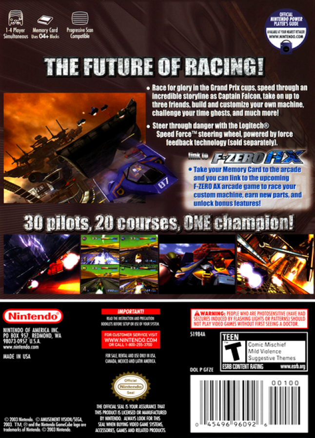 F-Zero GX – GameCube (GC) Back Cover Art for this GamecCube Video Game