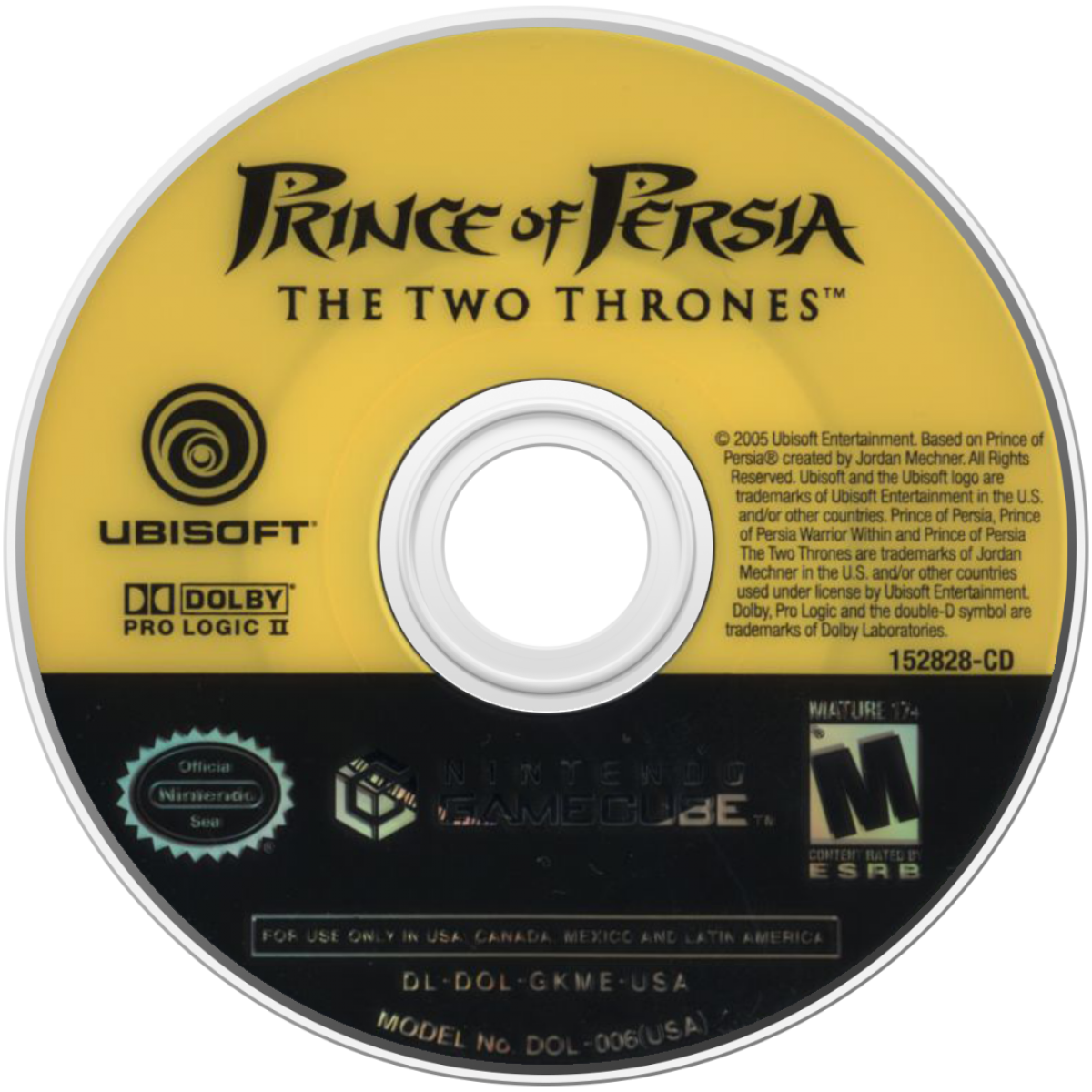 Prince of Persia The Two Thrones Nintendo GameCube game featuring action adventure gameplay with dual wield combat stealth mechanics acrobatic platforming and a story following the Prince as he battles his dark alter ego in a war torn Babylon disc