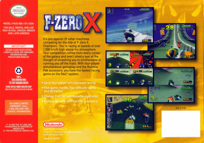 F-Zero X back cover art for Nintendo 64 (N64) video game