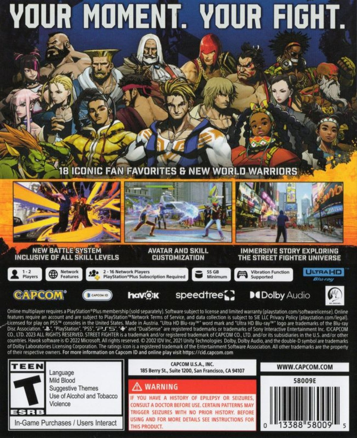 Street Fighter 6 retro PS5 video game Street Fighter 6 fighting game arcade style combat competitive multiplayer one on one battles Capcom fighter console release  back cover 