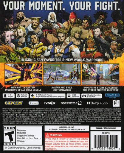 Street Fighter 6 retro PS5 video game Street Fighter 6 fighting game arcade style combat competitive multiplayer one on one battles Capcom fighter console release  back cover 