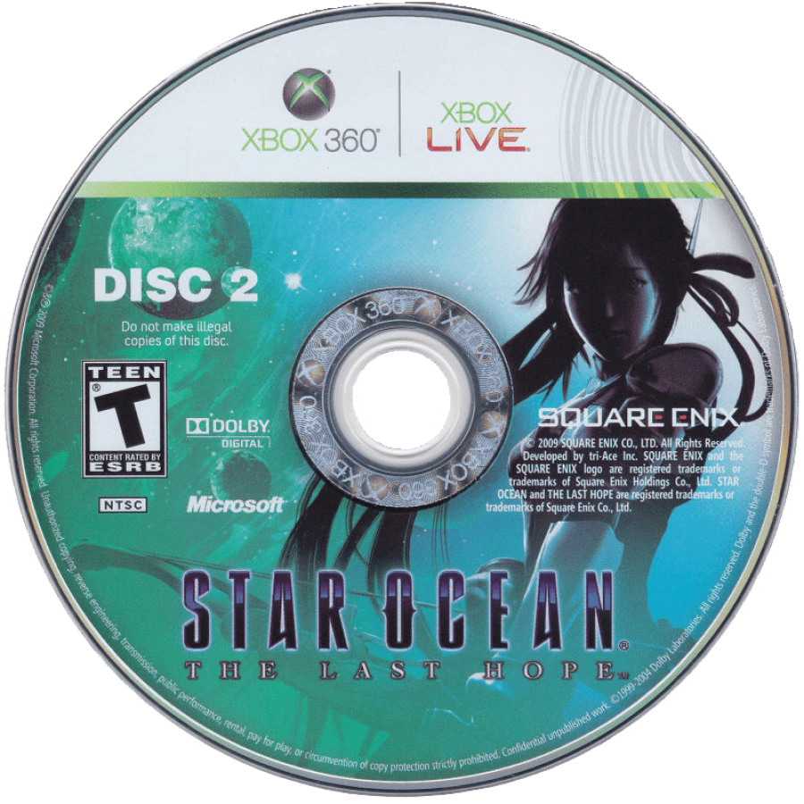 Star Ocean: The Last Hope disc 2 for Xbox 360 (X360) sci-fi role-playing video game