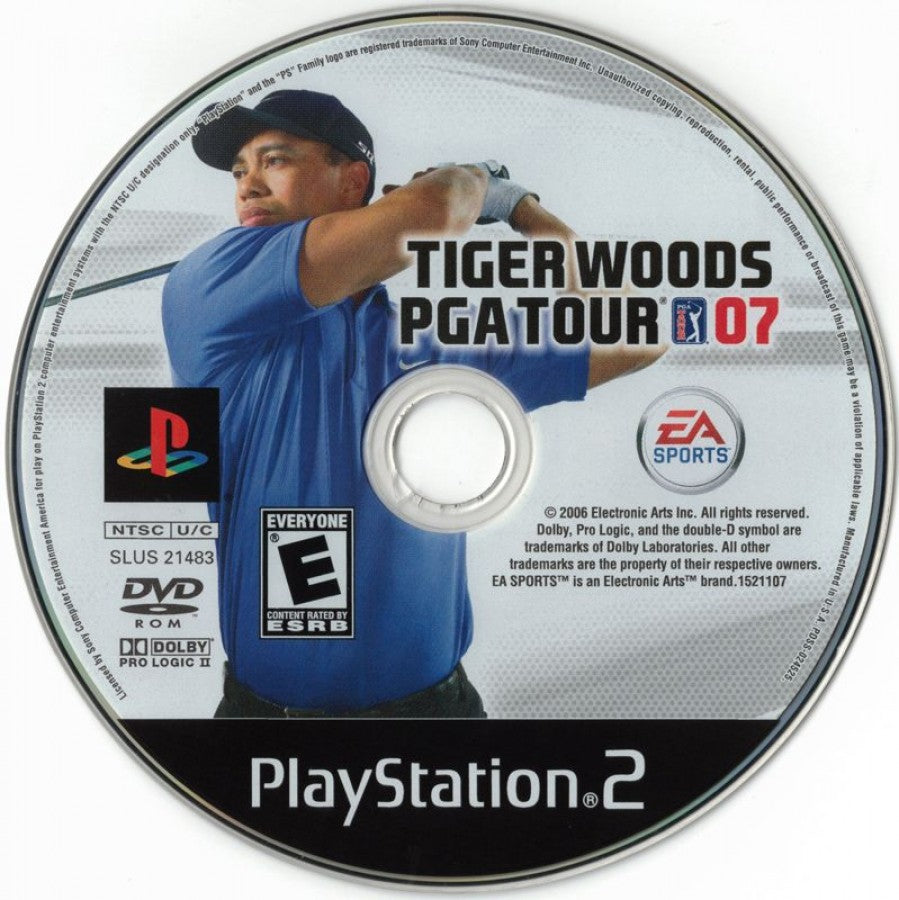 Tiger Woods PGA Tour 07 – PlayStation 2 (PS2) video game disc, golf sports simulation.