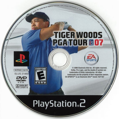 Tiger Woods PGA Tour 07 – PlayStation 2 (PS2) video game disc, golf sports simulation.