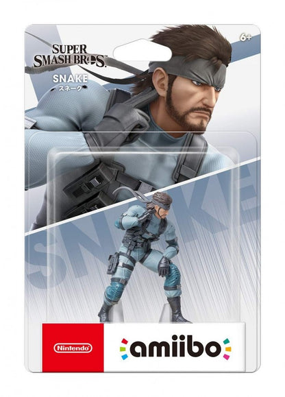 Snake Super Smash Bros Amiibo sealed figure featuring Solid Snake from Metal Gear Solid detailed sculpt NFC functionality for in game bonuses compatible with Nintendo Switch Wii U and 3DS and collectible Nintendo figure from the Super Smash Bros series in box